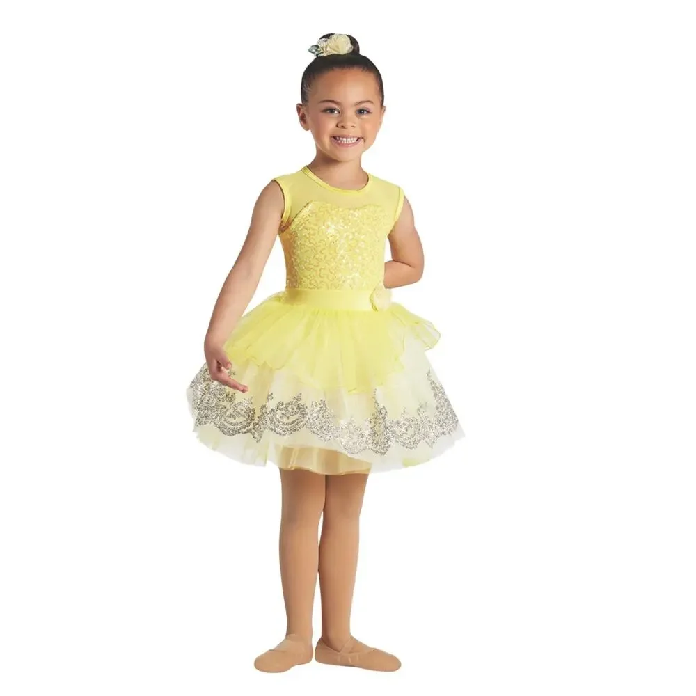 Bright Yellow Ballet Tutu Dress Dance Costume Tulle Sequins Childrens XXL 20